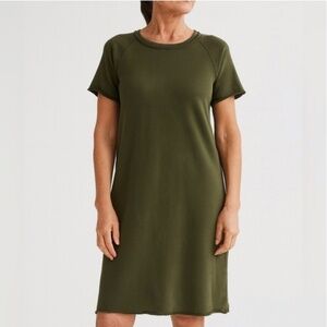 Eileen Fisher Organic Cotton French Terry Seaweed Crew Neck Dress
